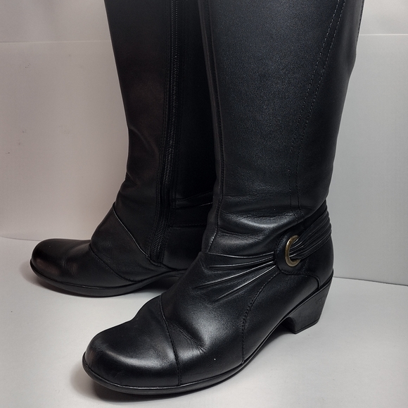 Clarks Wish Excite Leather Knee High Riding Boots l Black Heel Boots l Size 8 M - Picture 2 of 11